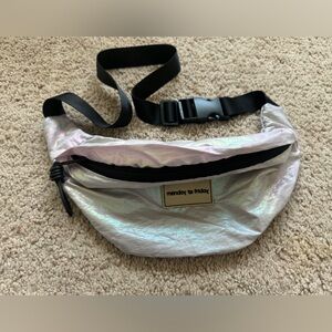 ZARA Iridescent Belt Bag- Pearl White Holographic Crossboday Waist Bag